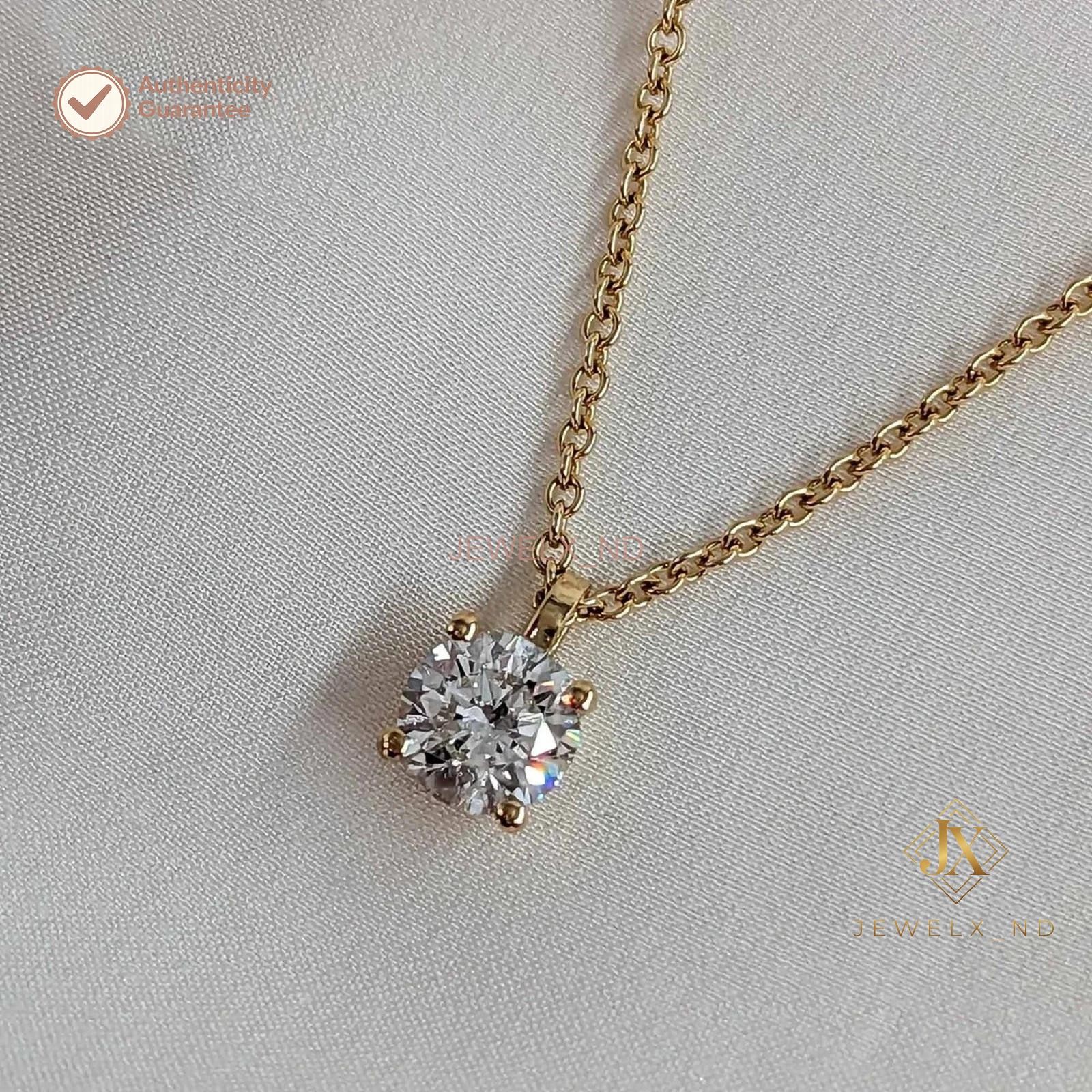 1Ct Natural Diamond Chain Bridal Engagement Women Necklace 14K Yellow Gold Round