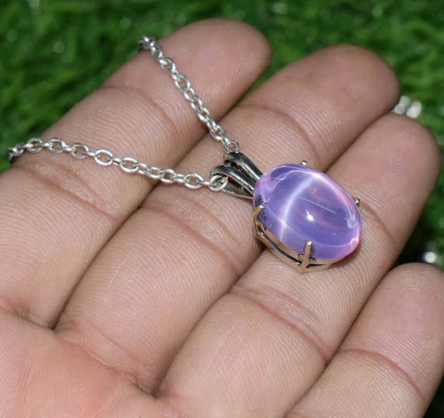 Vintage Genuine Oval Cut Pink Star Sapphire Necklace 925 Silver Sapphire Jewelry