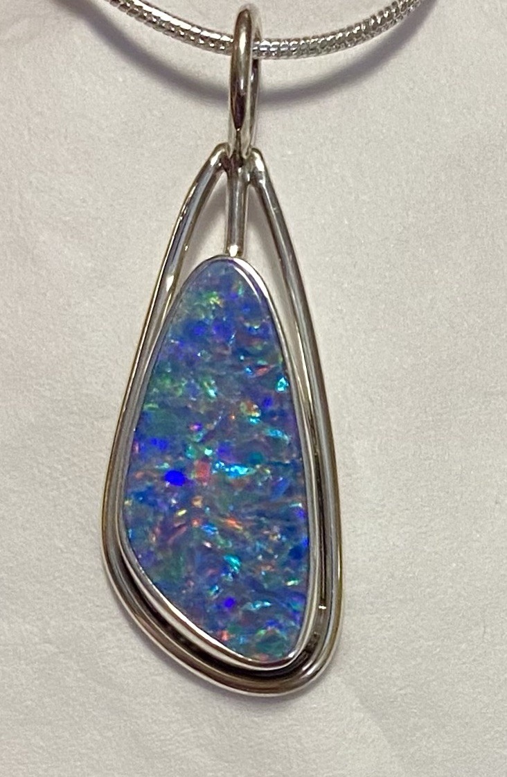 Stunning Natural Australian Opal Pendant 1 1/2” 925 Sterling Silver 🌹