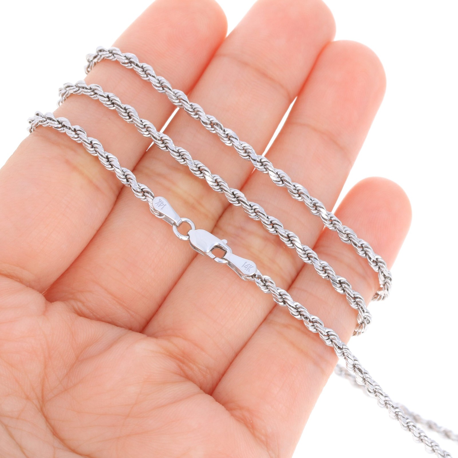 14K White Gold 1.5mm-5mm Diamond Cut Rope Chain Necklace Mens Womens 14″-30″