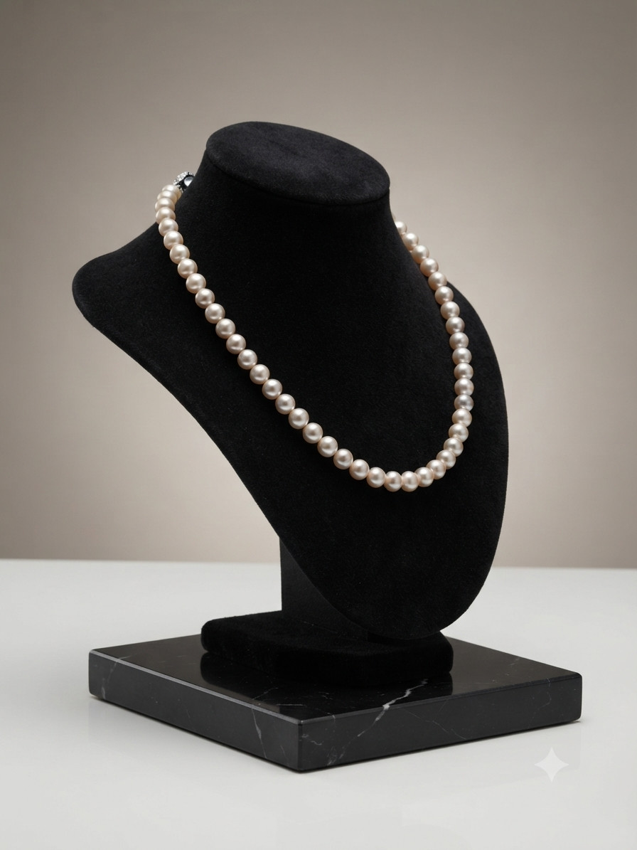 Natural Freshwater Pearl Necklace 7.5-8mm White Pearl 18″ Genuine Pearl Strand