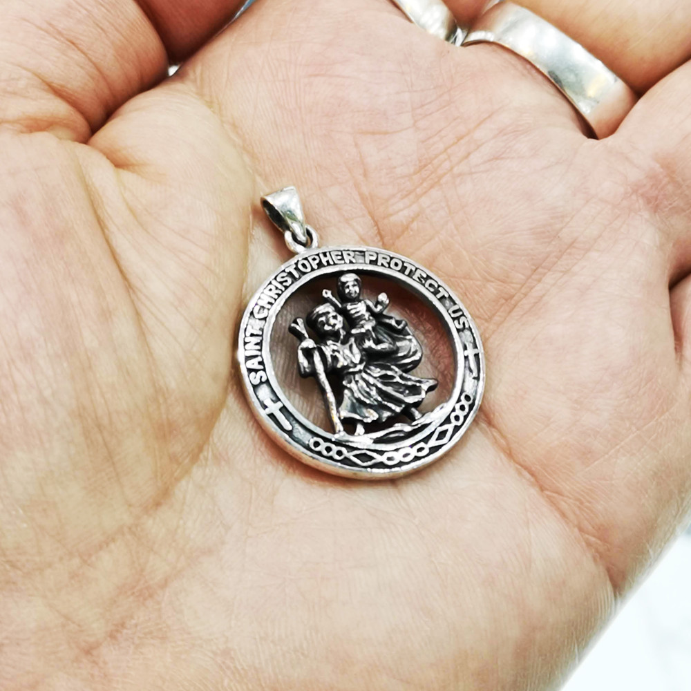 925 Sterling Silver SAINT ST CHRISTOPHER Protection Pendant ✔️Solid ✔️UK Seller