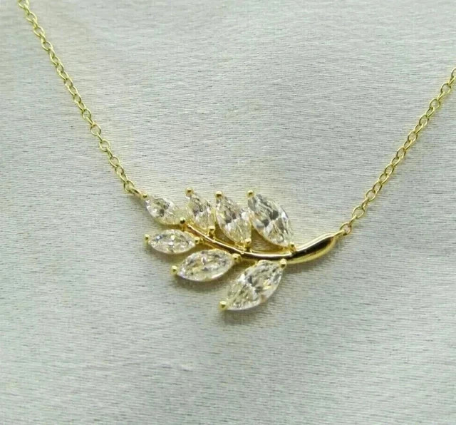 2Ct Marquise Cut Lab Created Diamond Women Leaf Pendant 14K Yellow Gold Plated