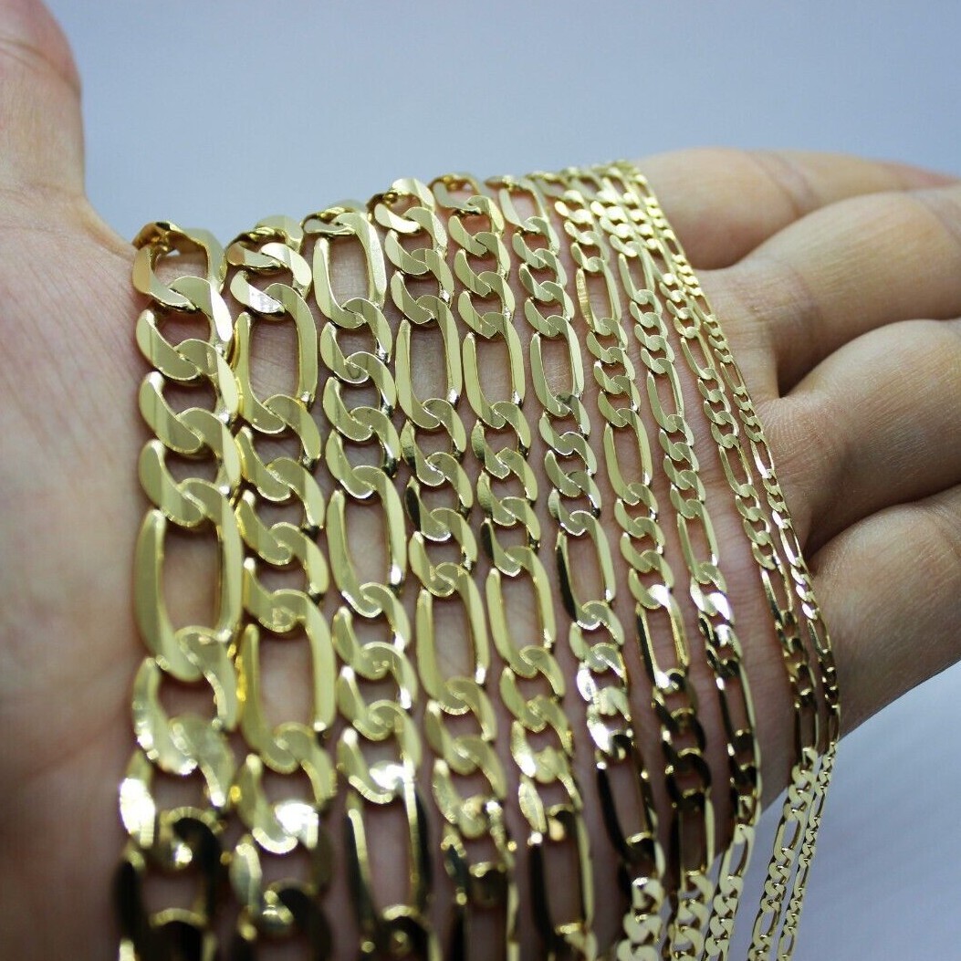 14k Solid Yellow Gold Figaro Chain Necklace Bracelet 1.9mm – 5.3mm / 7″ – 30″