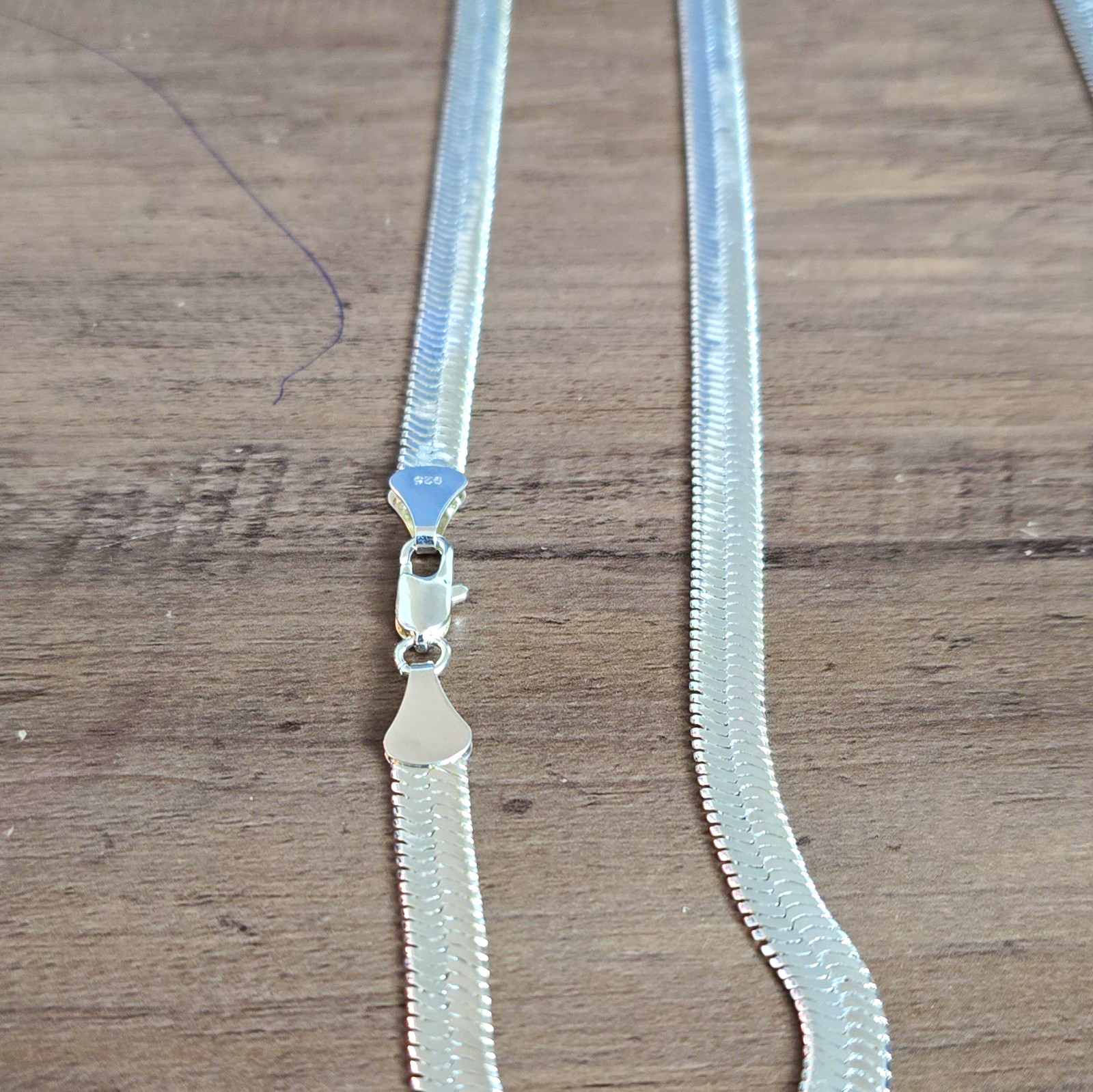 Stamped 925 Herringbone Chain Necklace w/ Lobster Clasp 20in 7mm