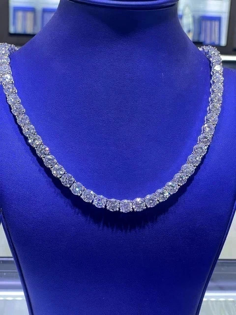 130Ct Lab Created Round Cut Diamond Womens Tennis Necklace 14K White Gold Plated