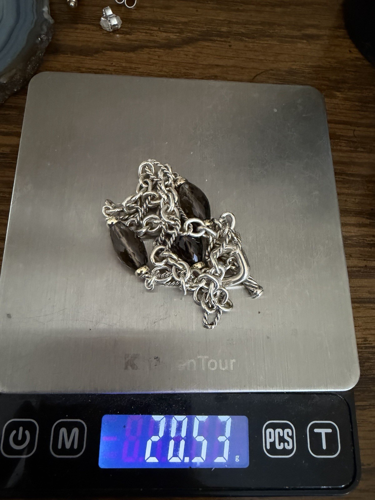 David Yurman Sterling Silver 925/18K Smoky Quartz Chain Necklace﻿