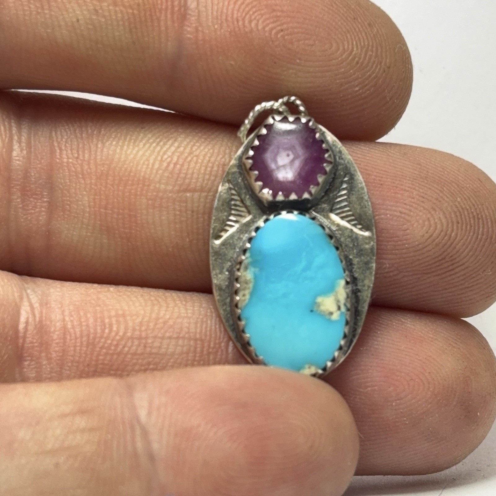 16 Ct Tw Natural Morenci, Arizona Turquoise & Ruby Sterling Silver Gem Pendant