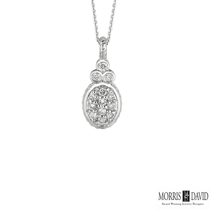 0.17 Carat Natural Diamond Oval Necklace 14K White Gold