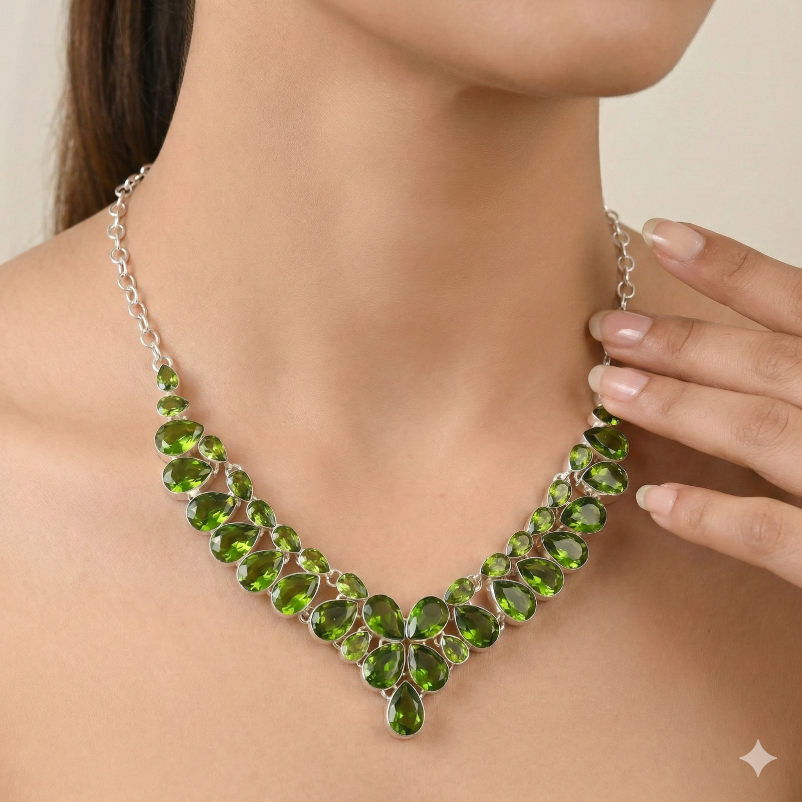 925 Sterling Silver Green Peridot Gemstone Handmade Jewelry Necklace Size-18″