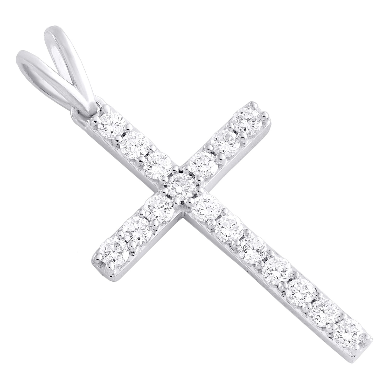 925 Sterling Silver Lab Grown Diamond Women’s Prong Cross 18″ Necklace 1/2 CT