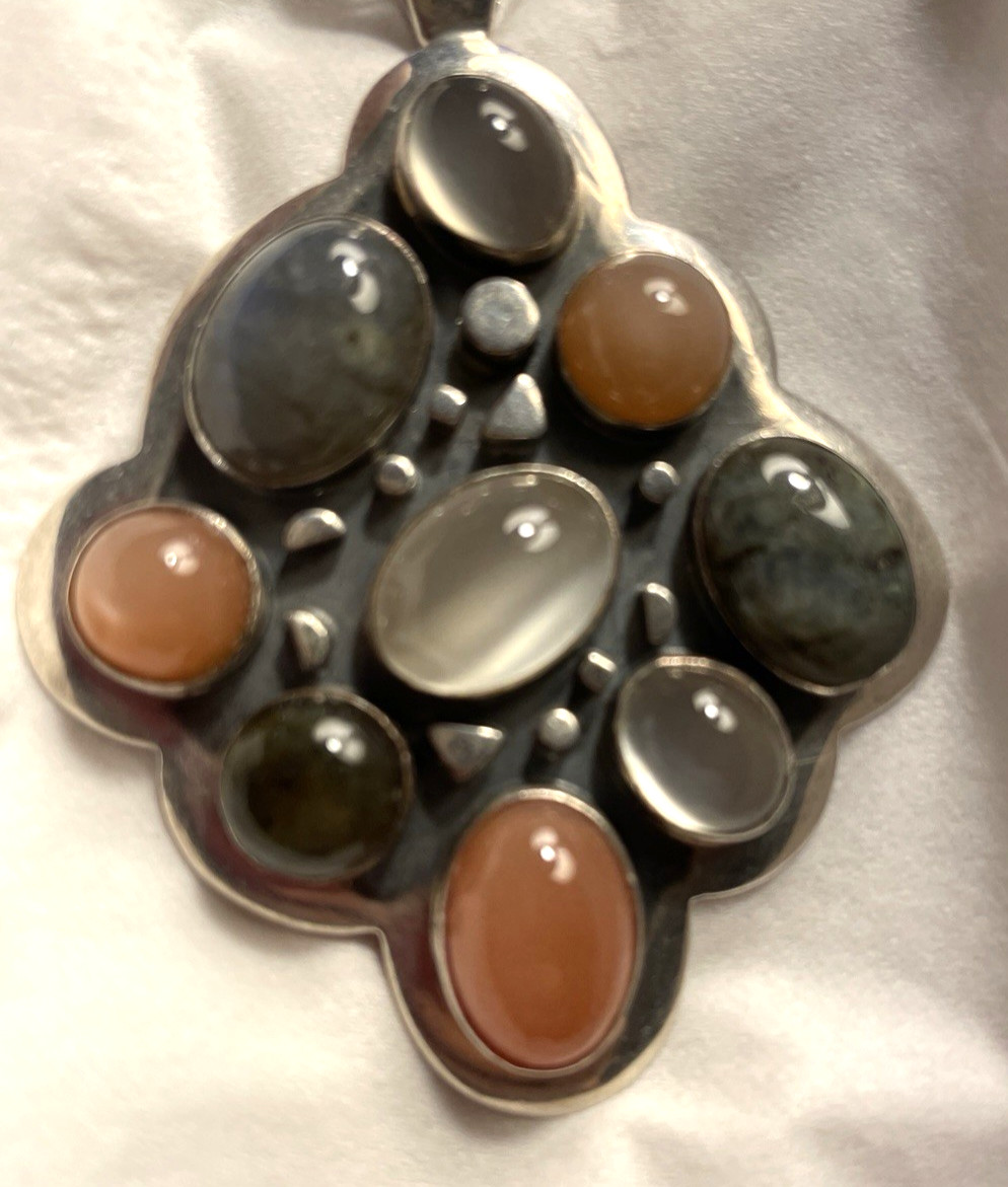 Jay King Mine Finds Multi Stone Pendant On 21 Inch Thick Sterling Silver Chain