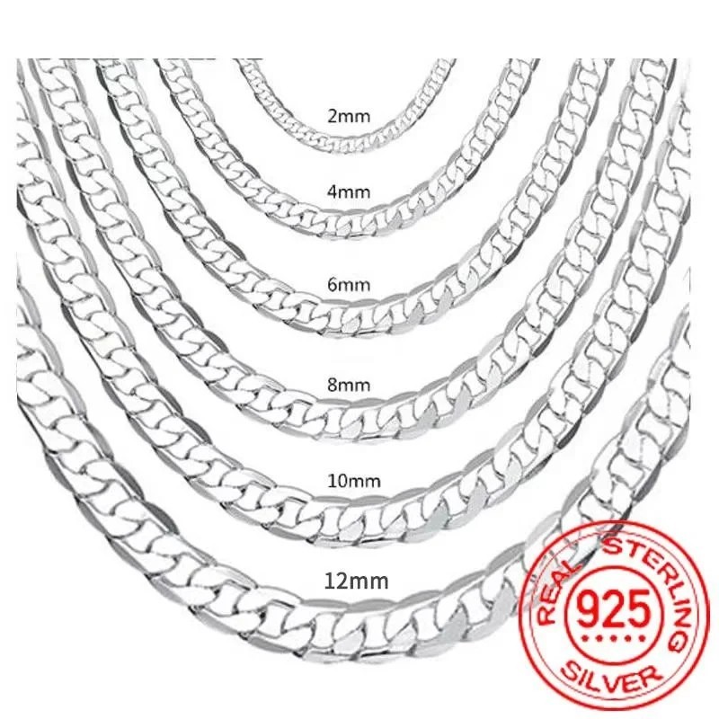 925 Sterling Silver Chain Necklace Men Women 2-12mm Thick Lobster Clasp