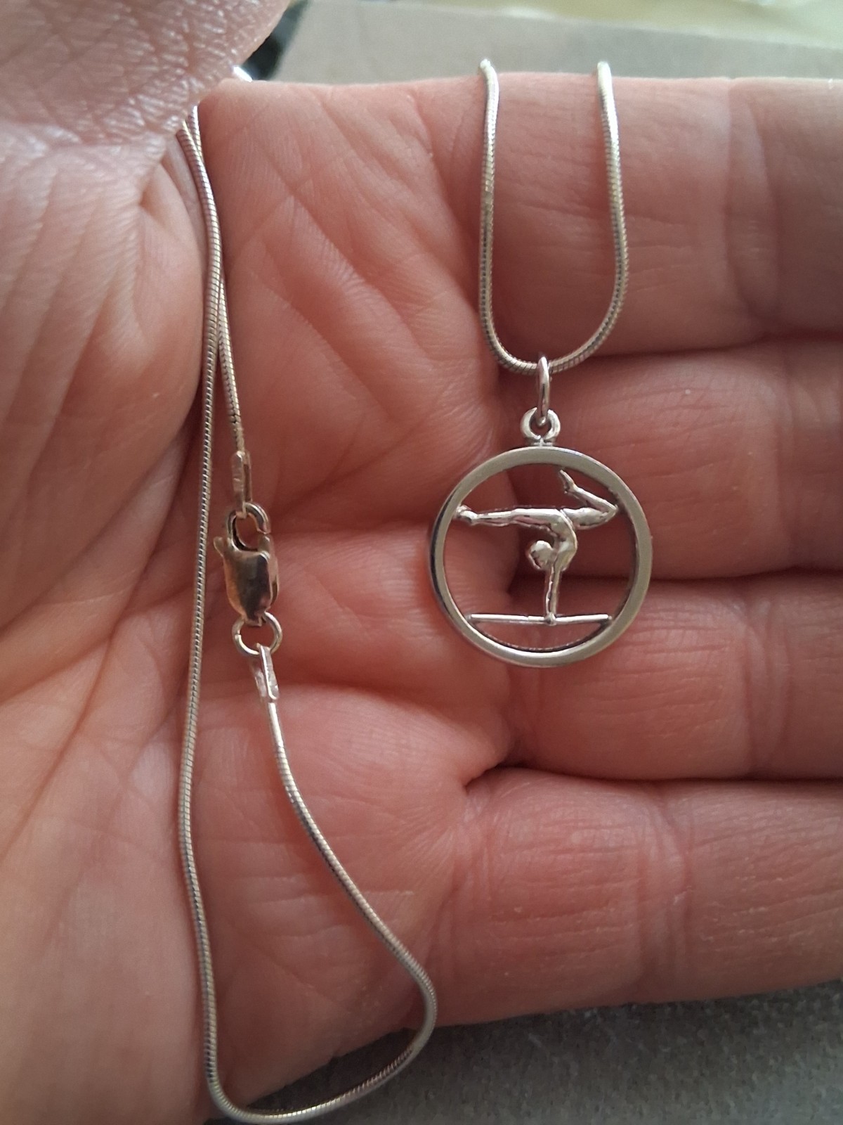 Sterling silver gymnast female high beam cut out pendant necklace Gymnastics 16″