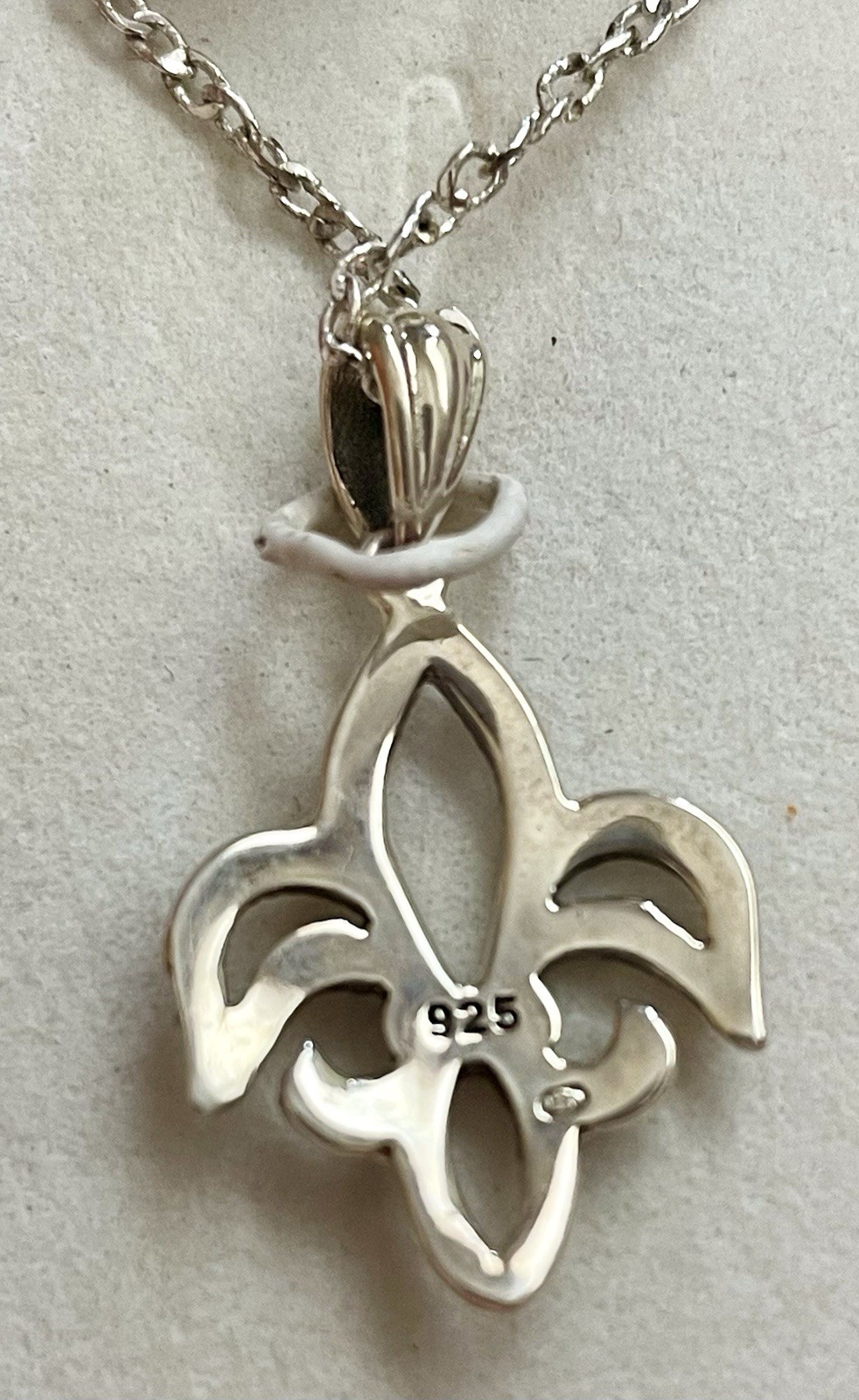 Sterling Silver Marcasite Fleur De Lis Pendant MARKED 925 w/ Silver Plated Chain