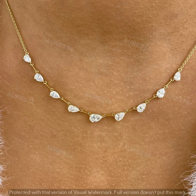 2Ct Pear Cut Lab-Created Diamond Chain Pendant 14K Yellow Gold Plated