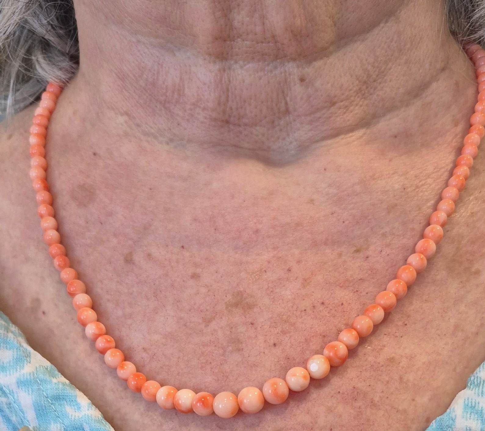 Hawaiian Pink Coral Necklace, 21″, Angel-Skin Color, From Maui In Mid-1980s