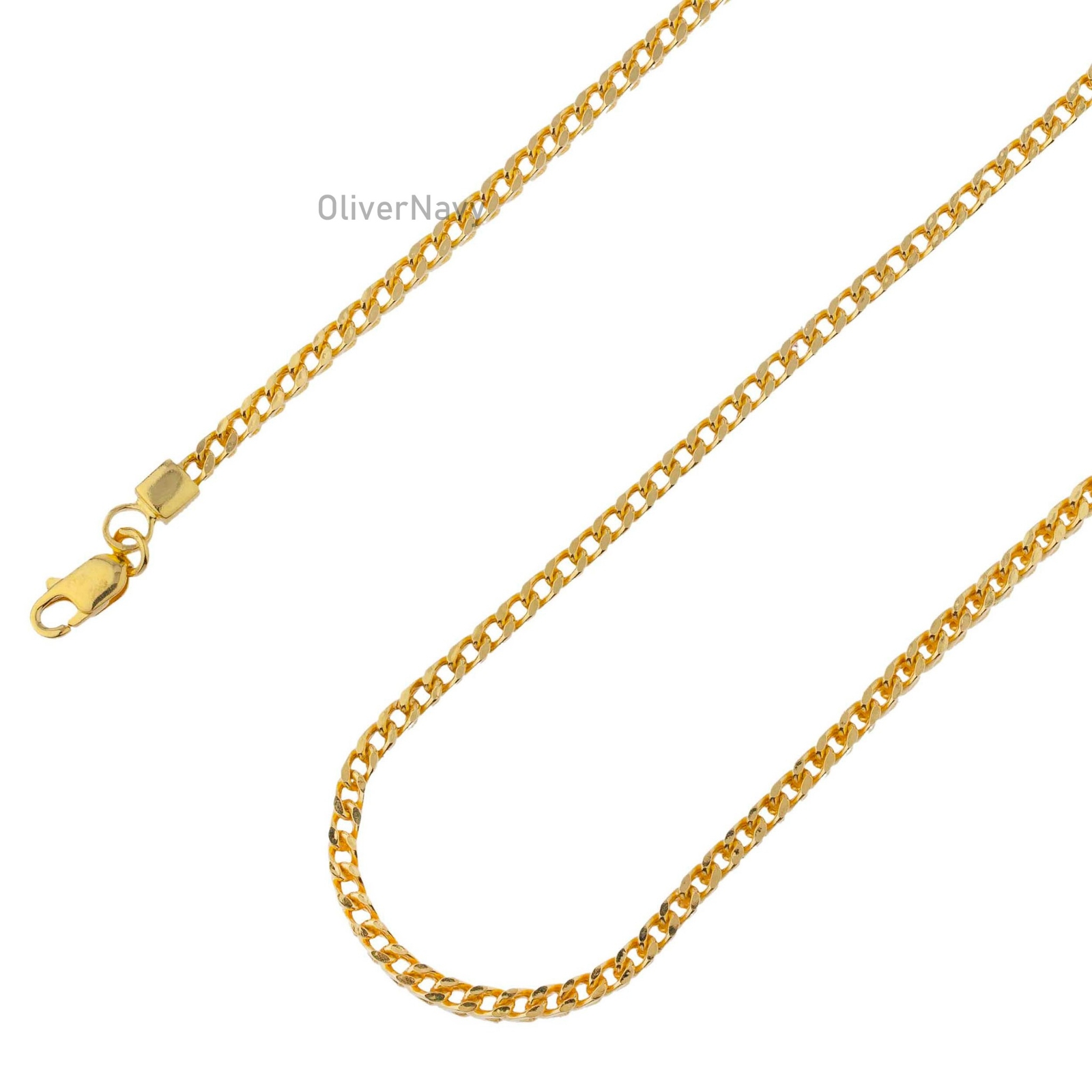 14K Gold Plated Over Solid 925 Sterling Silver 2.50mm Franco Chain 18”-30”