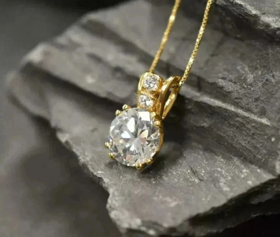 2Ct Round Cut Lab-Created Diamond Solitaire Pendant 14K Yellow Gold Plated