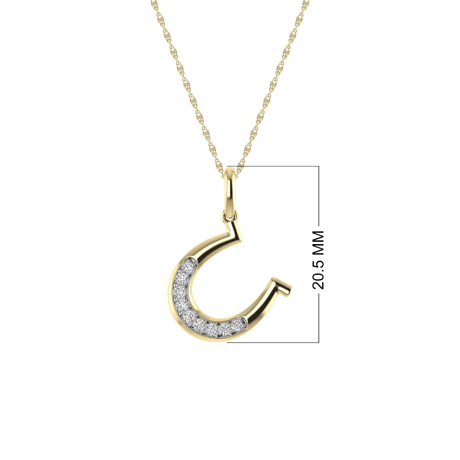 1/10 Ctw Natural Diamonds Horshoe Pendant with 18″ chain 14K Yellow Gold Plated