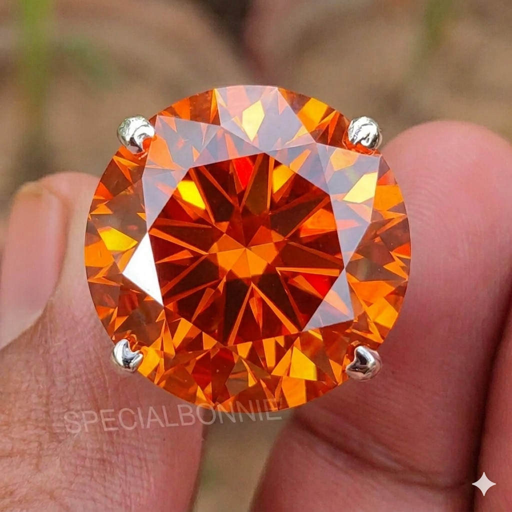HUGE 28 Ct Certified Flame Orange Diamond Pendant Necklace-FREE Diamond Studs