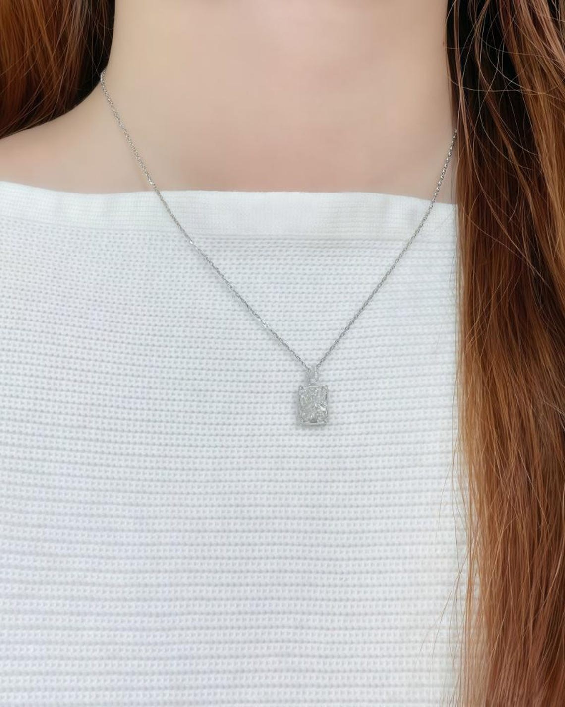 3 CT Radiant Cut VVS1 Solitaire Moissanite Wedding Pendant 14K White Gold Plated
