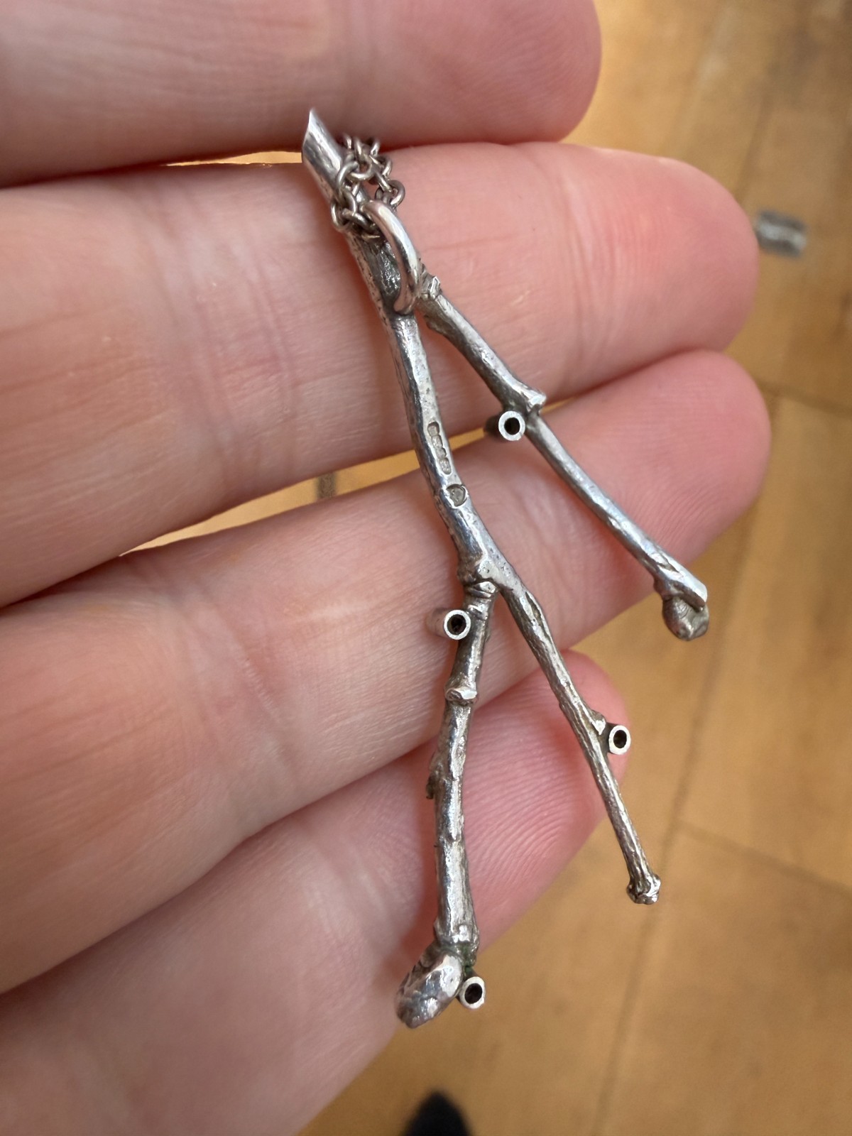 Vintage Sterling Silver 80s Pendant Twigs Branches + Gemstones 55mm + Chain 40cm