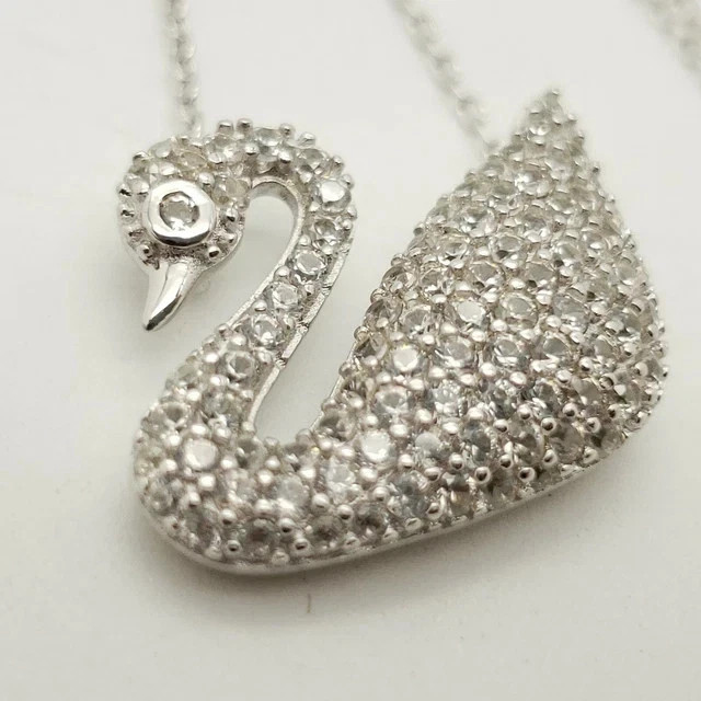 2Ct Round Cut Lab Created Swan Bird Pendant With Chain 14K White Gold Plated