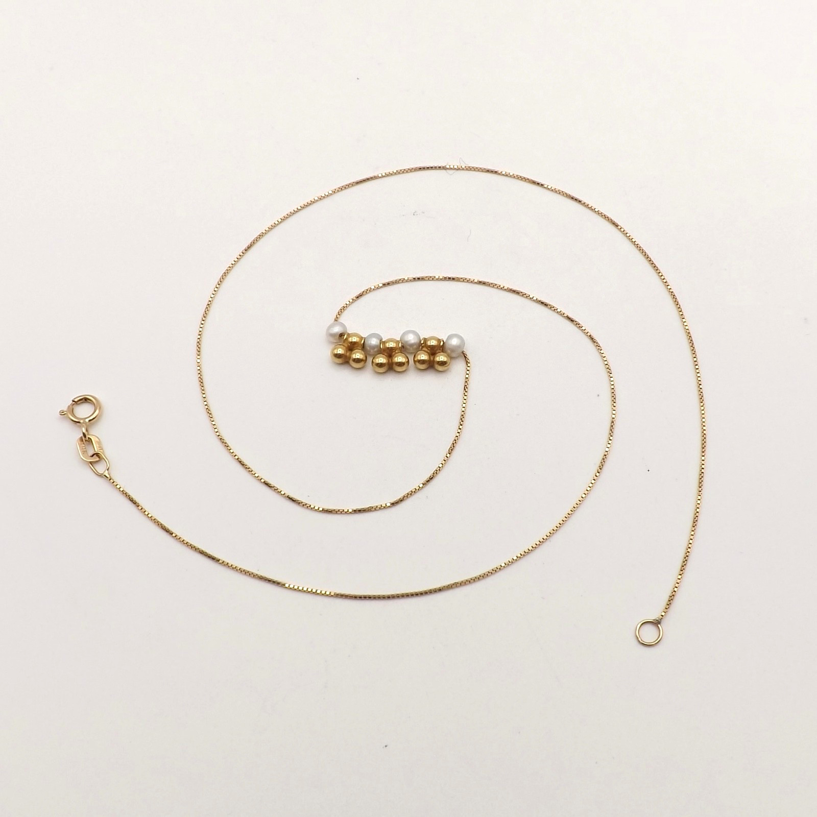 Solid 14k Gold Pearl Bead Abacus Necklace Box Chain Link 15in