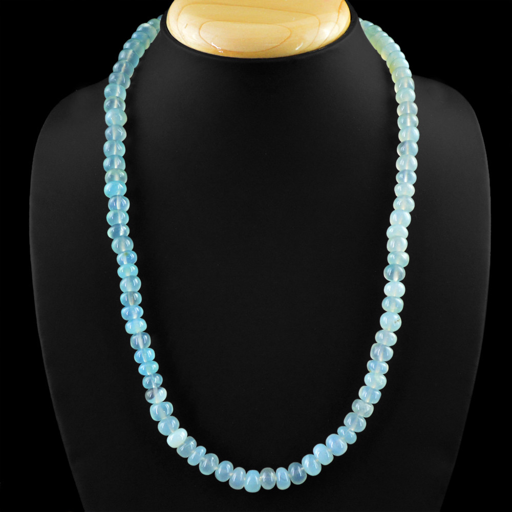 270.50 Cts Earth Mined Single Strand Blue Chalcedony Round Beads Necklace (RS)