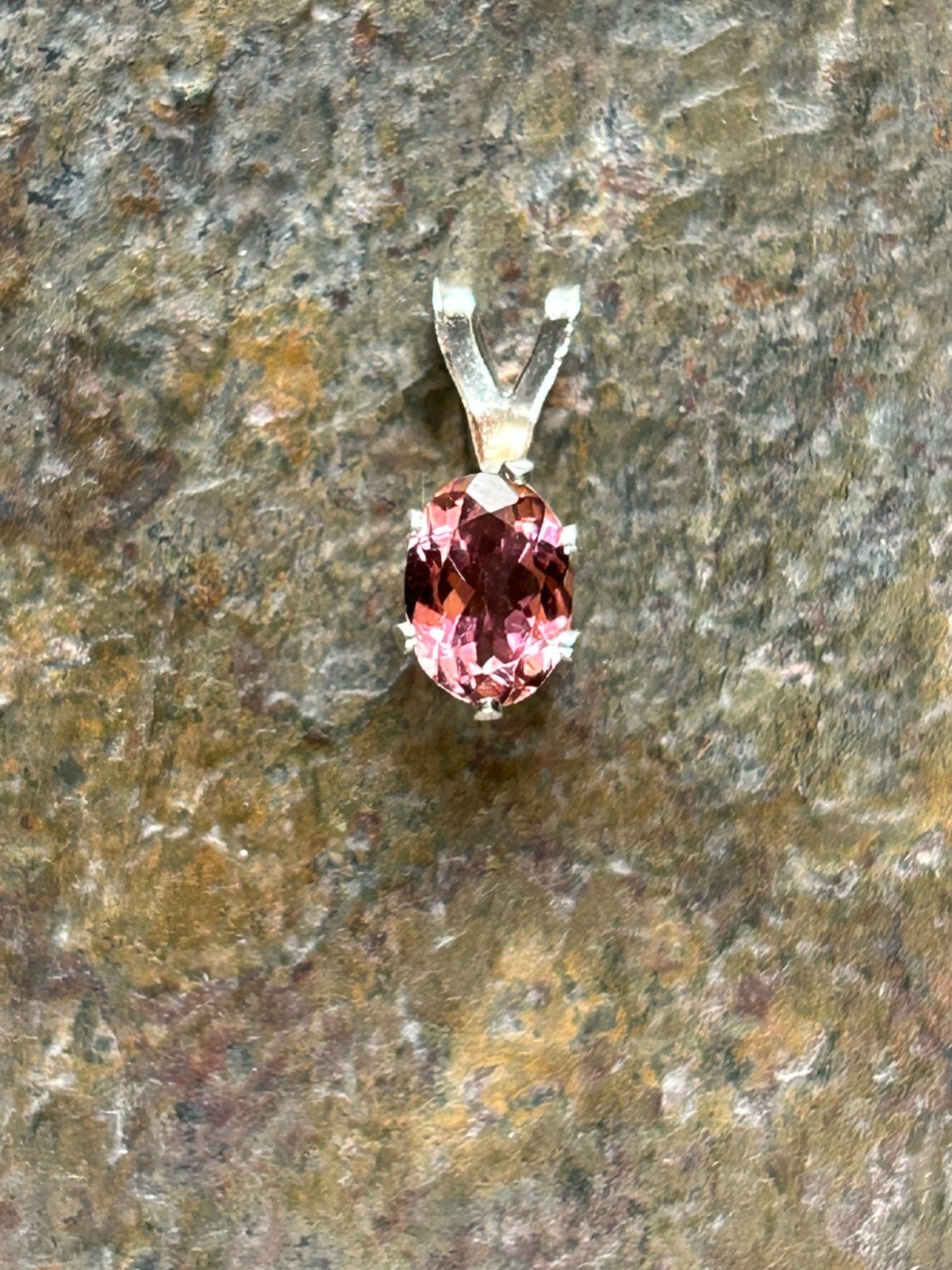 Mozambique Pink Oval Tourmaline .70ctw Faceted 7x5mm Pendant Sterling Silver New
