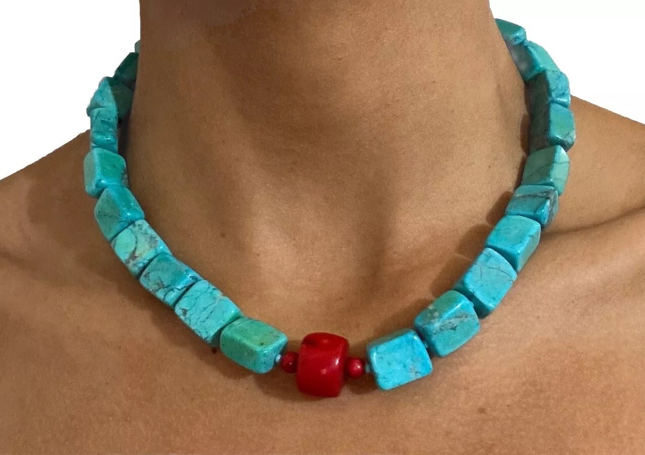 RARE VTG Authentic Turquoise & 925 Peyote Bird Chunky Statement Collar Necklace