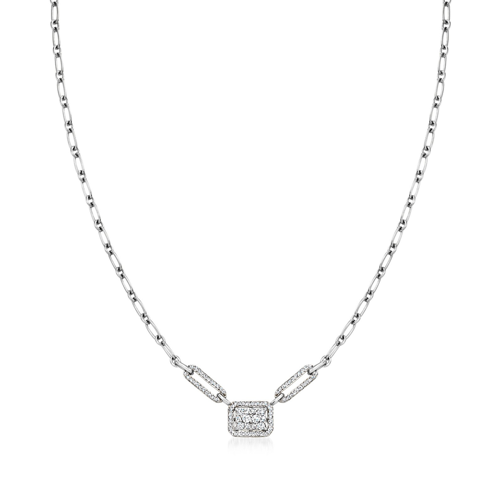 Ross-Simons 0.50 ct. t.w. Diamond Cluster Necklace in Sterling Silver