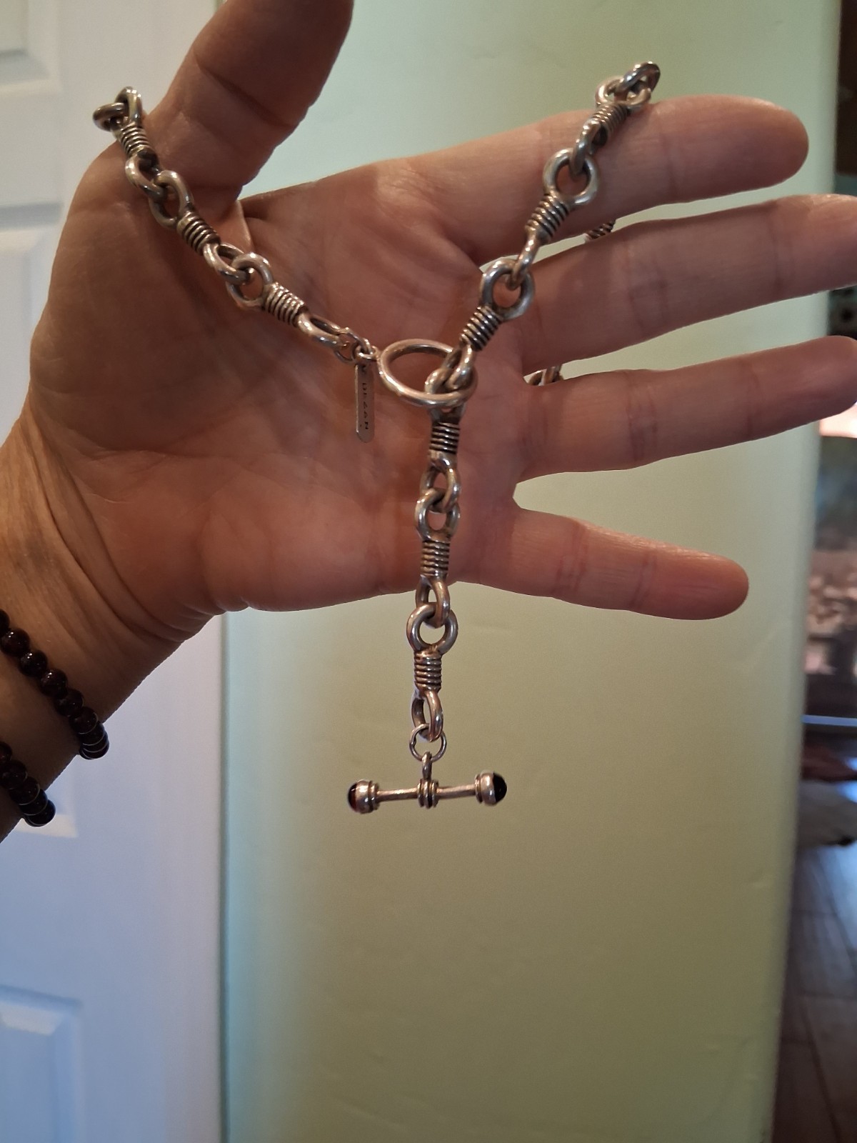 HEAVYWEIGHT UNIQUE Solid Links Double Garnet Toggle Necklace By DEZAN