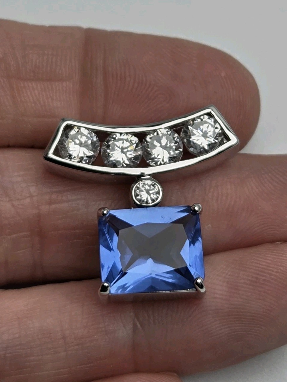 2 Ct Princess Cut Lab Created Blue Tanzanite Pendant 14K White Gold Plated 925