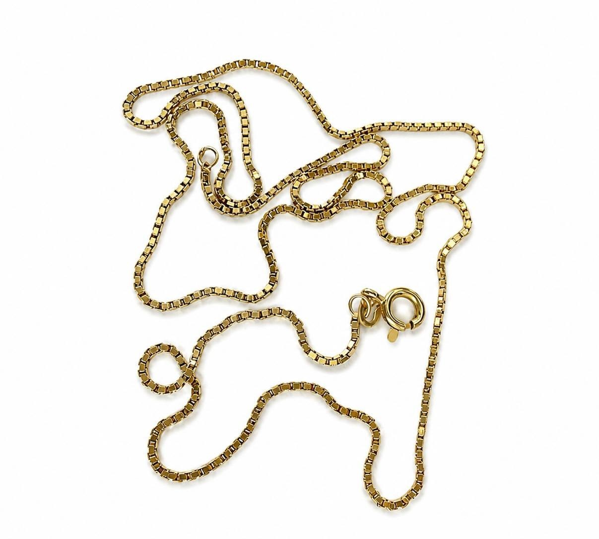 18K Solid Yellow Gold Box Chain Necklace 17.5 inch