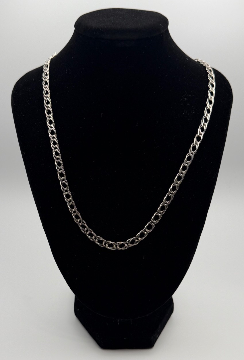 Vintage Sterling Silver Double Curb Link Chain Necklace 18″ Italy 12.4 g