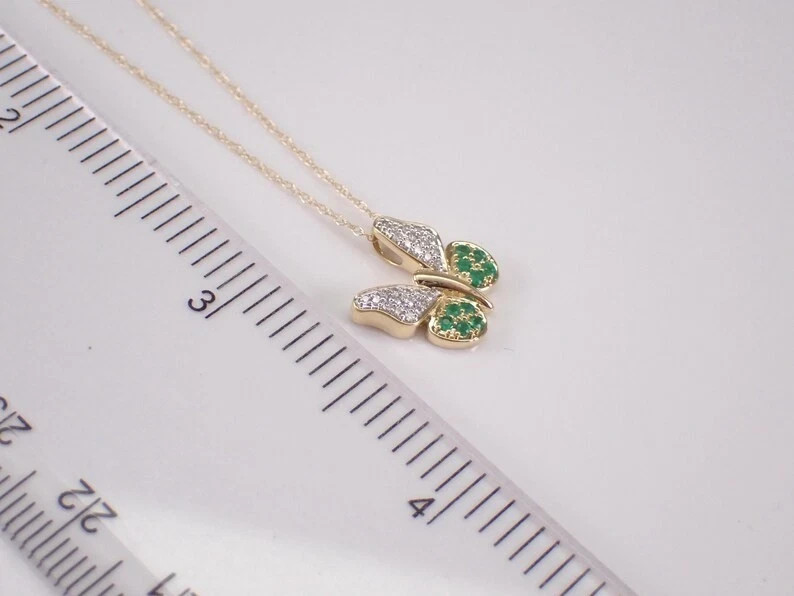 2Ct Round Cut Lab Created Emerald Butterfly Pendant 14K Yellow Gold Plated