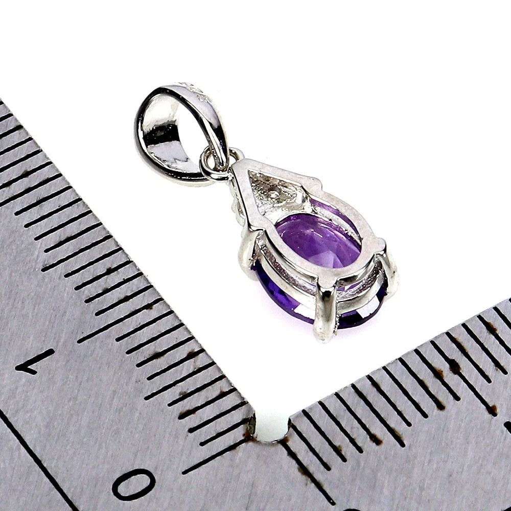 New Natural 8x6mm Purple Amethyst CZ Oval Pendant Charm 925 Sterling Silver