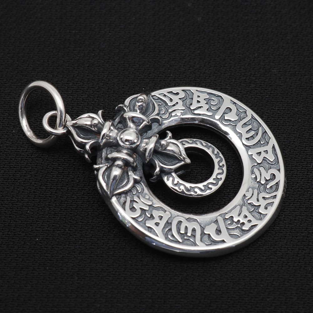 NEW Pure 999 Fine Silver Pendant Vintage Style Buddhist Sutra Circle Pendant