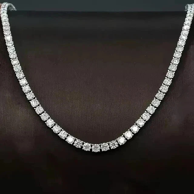 18Ct Round Cut Lab-Created Diamond Tennis Necklace 14K White Gold Plated