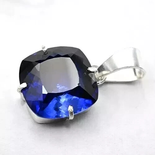 Natural 21 Ct Blue Sapphire Cushion Cut 925 Solid Silver Pendant Gemstone