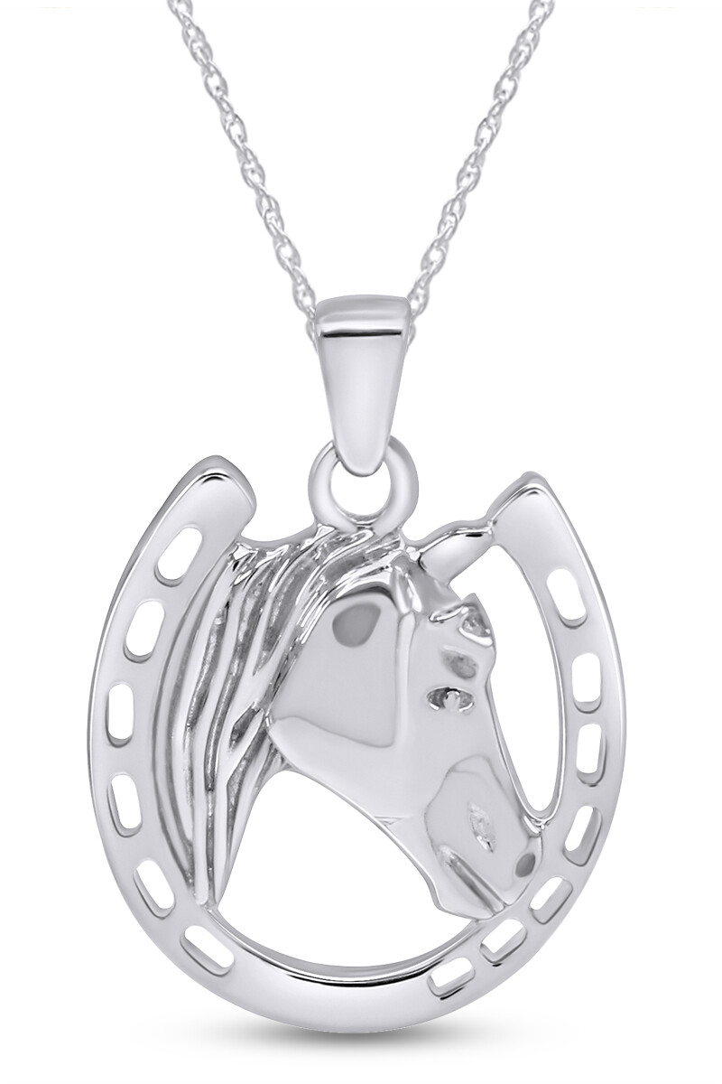 Horse Horseshoe Pendant Charm Sterling Silver 925