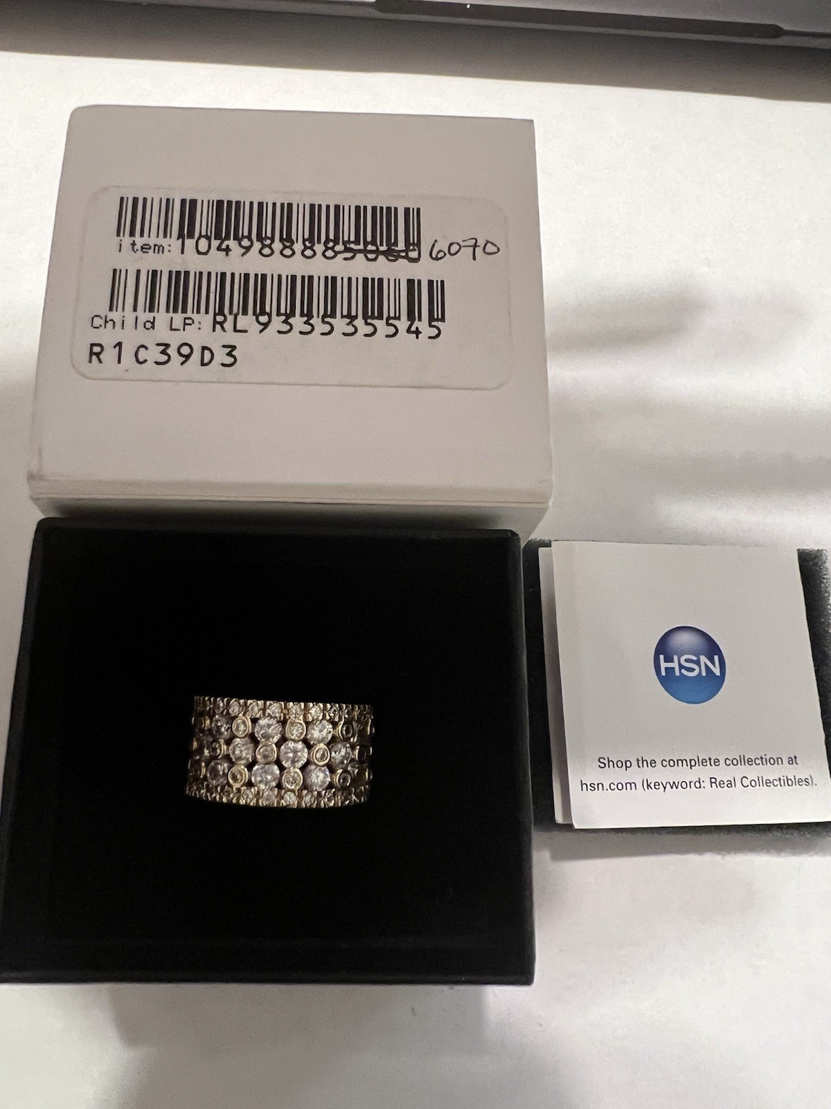 PJM Real Collectibles by Adrienne Gold Tone Metal Diamonite wide Band Ring Sz 6