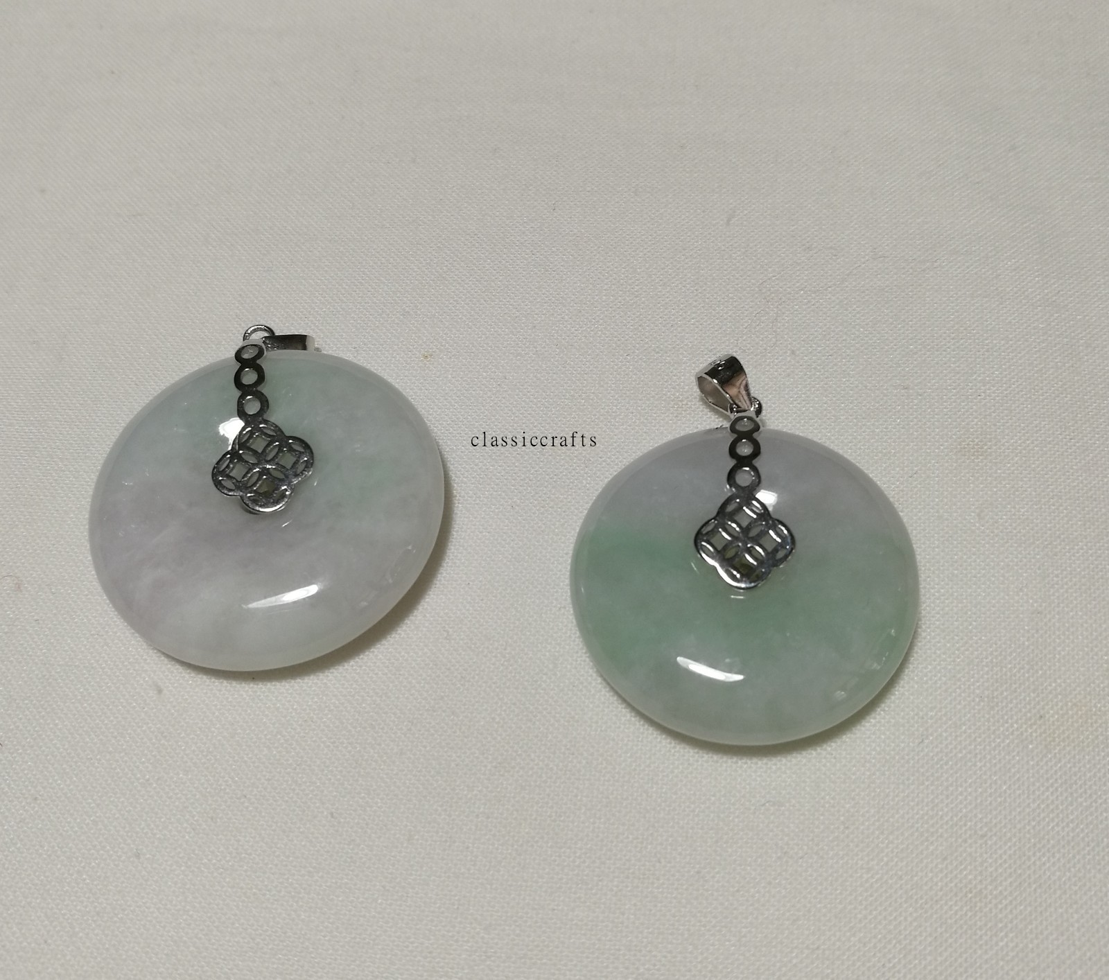 Genuine Grade A Myanmar Jadeite jade harmony ( 平安）Pendant in silver Dia30mm
