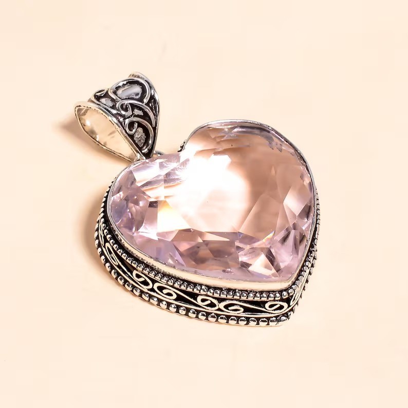 Pink Kunzite Gemstone Pendant 925 Sterling Silver Handmade Jewelry For Gift