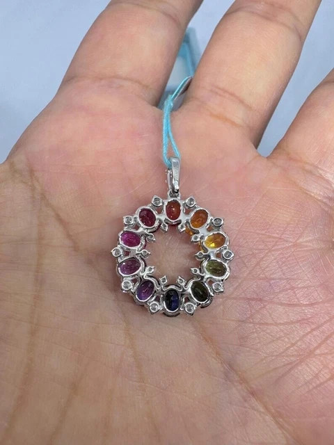 2Ct Oval Cut Lab-Created Blue Sapphire circle Pendant 14K White Gold Plated 18″