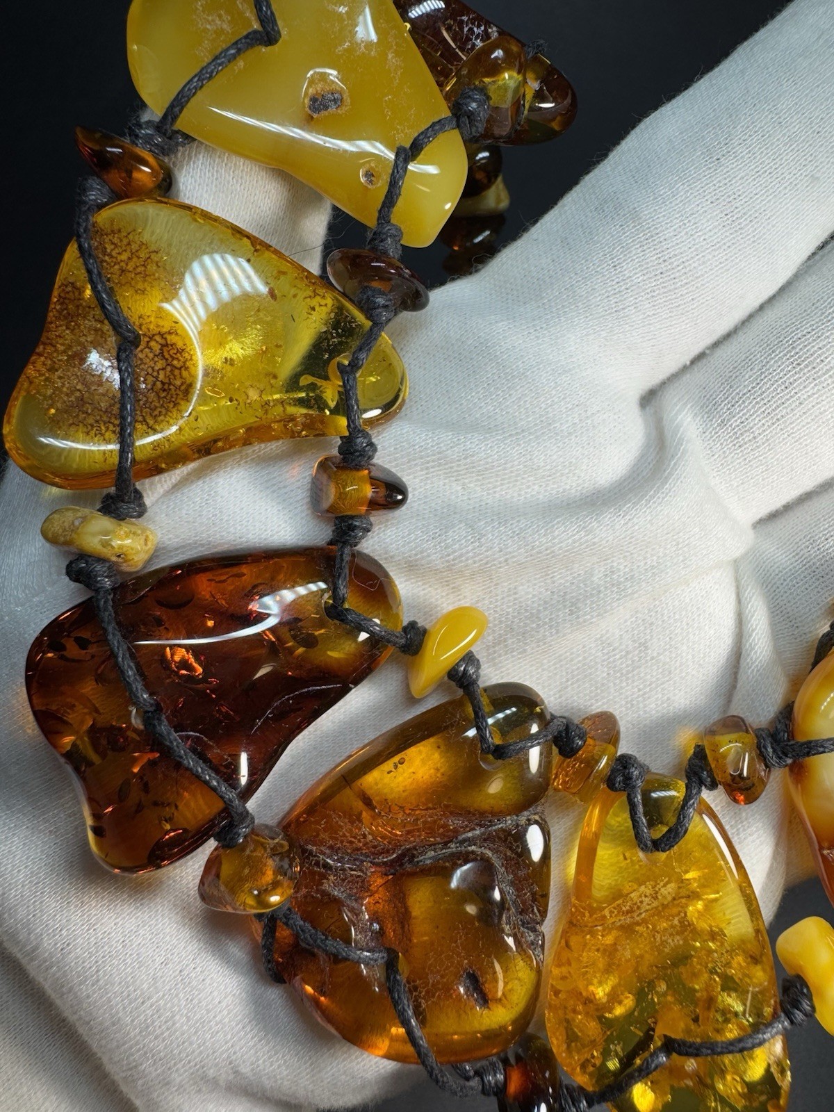 OOAK Natural Baltic Amber Statement Necklace Handmade Freeform Slab Macrame
