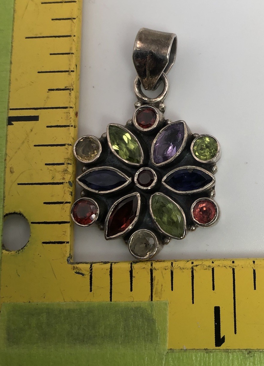 Multiple Gemstone 925 Pendant With Citrine Peridot Garnet And Lolita Stones