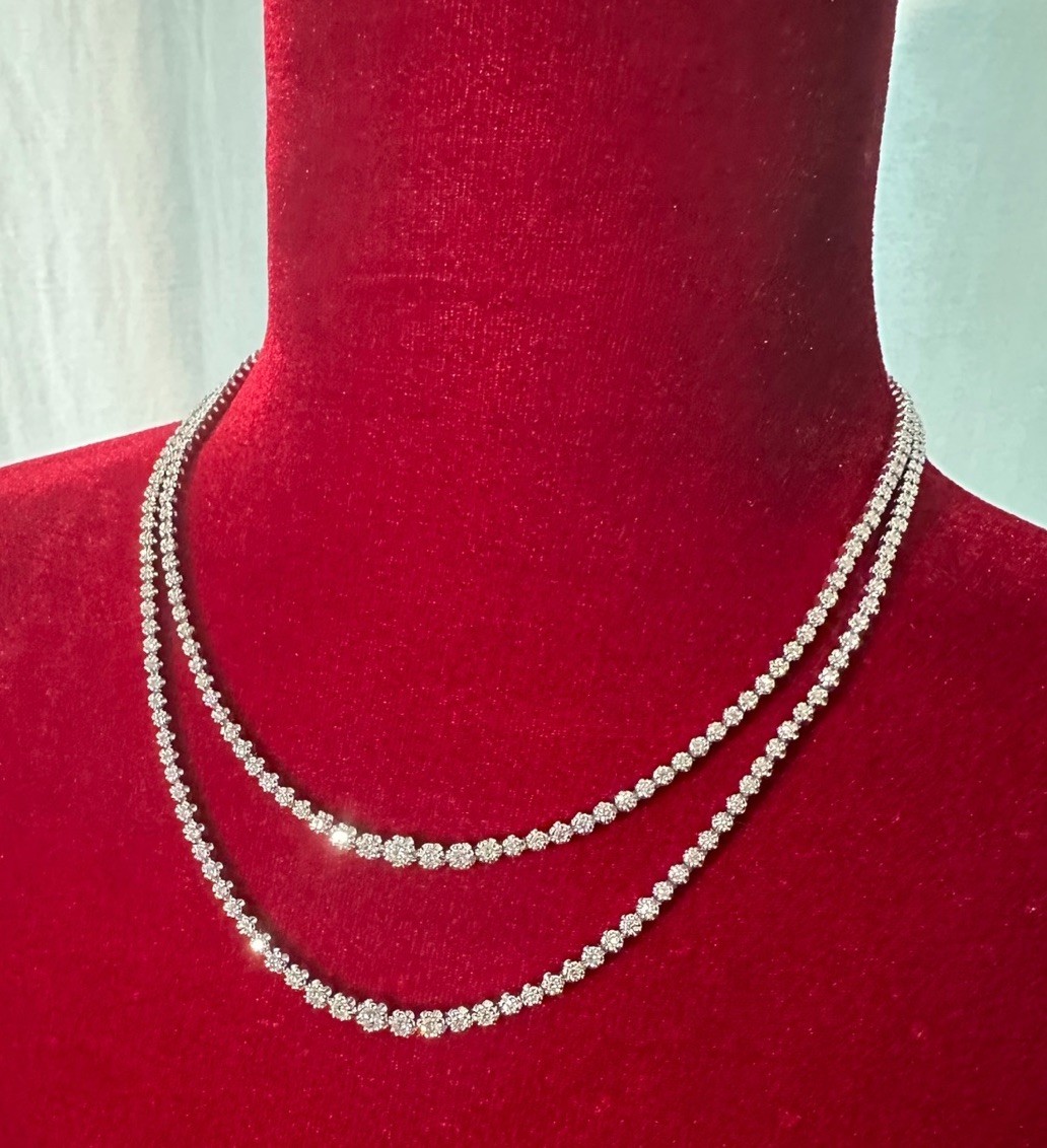 6.6 CTW Diamond Riviera Necklace Double Strand 18K White Gold Tennis Necklace F